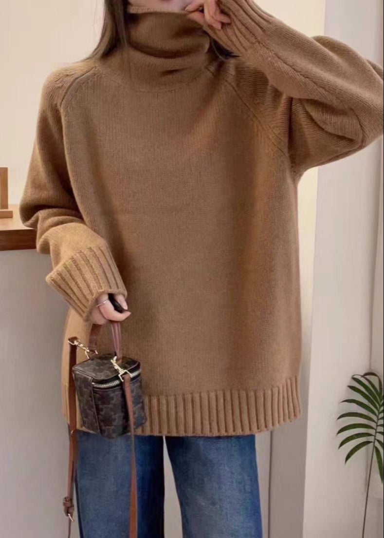 Bria Turtleneck Knit Sweater – Oversized Wine Red Pullover