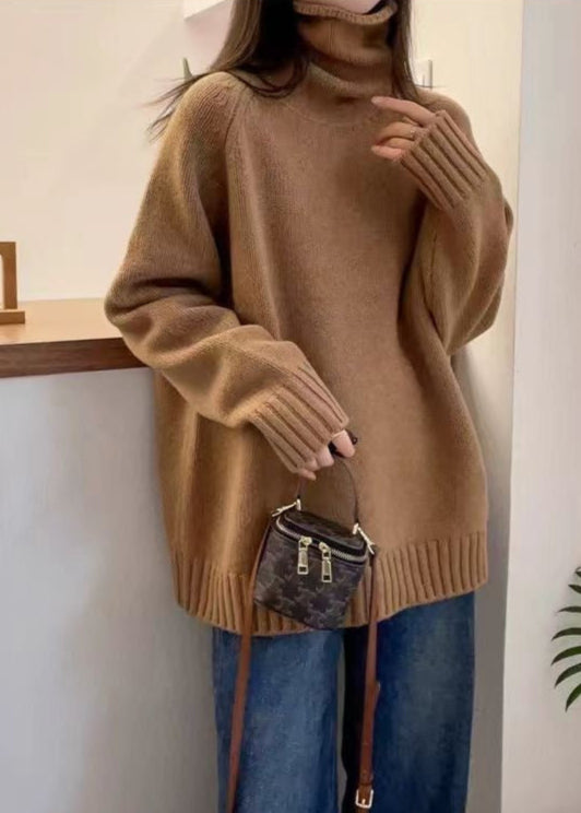 Bria Turtleneck Knit Sweater – Oversized Wine Red Pullover