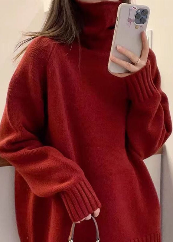 Bria Turtleneck Knit Sweater – Oversized Wine Red Pullover