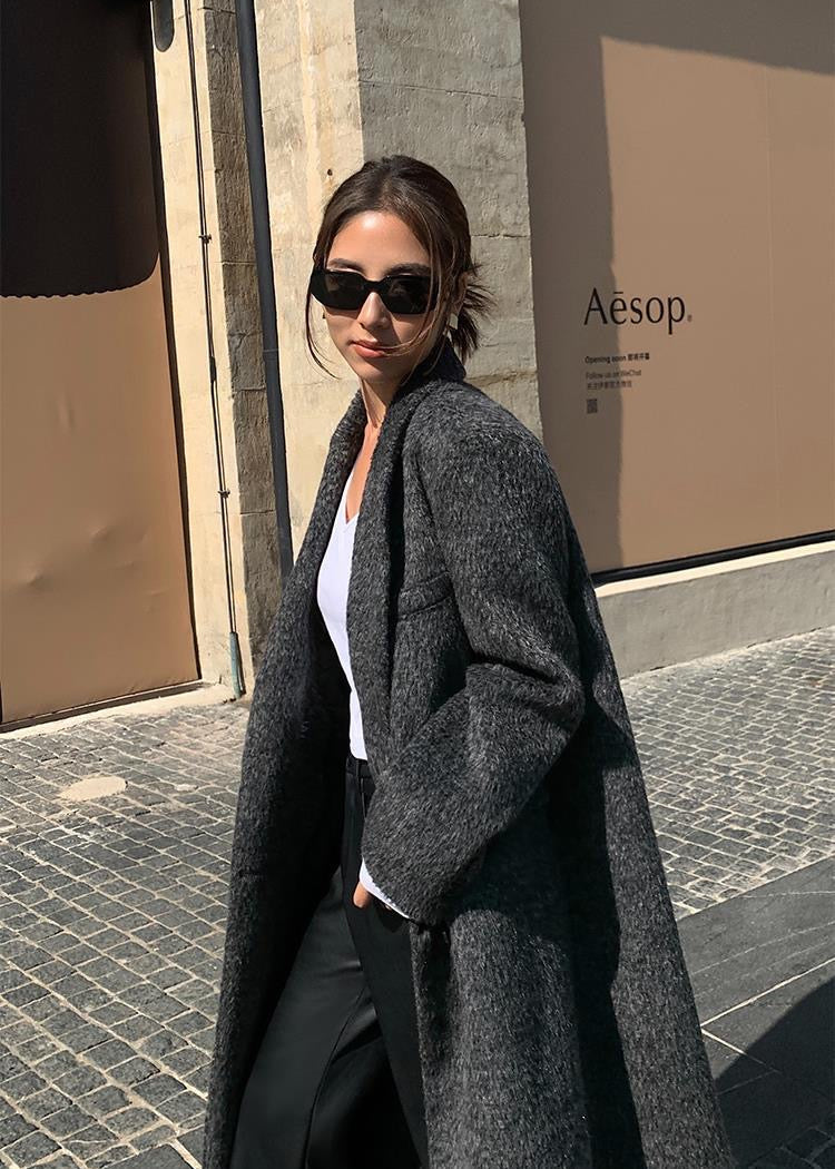 Charcoal Longline Wool-Blend Coat – Classic Oversized Design