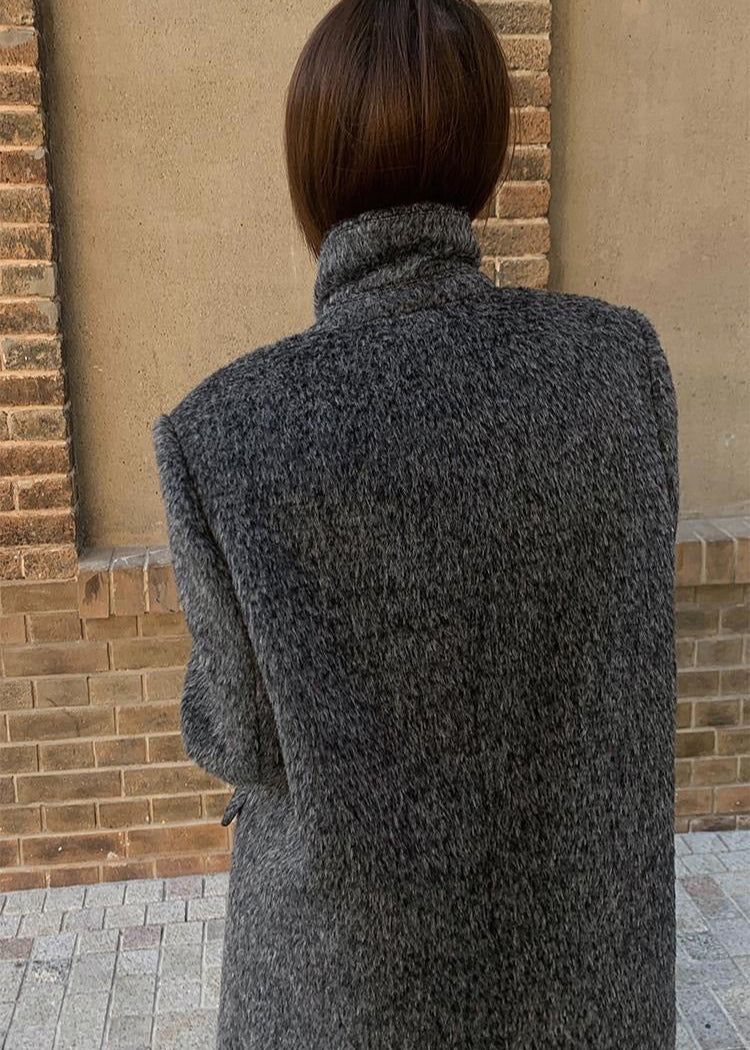Charcoal Longline Wool-Blend Coat – Classic Oversized Design