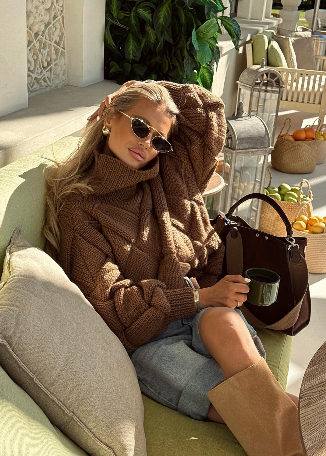 Cocoa Chunky Knit Oversized Turtleneck Sweater