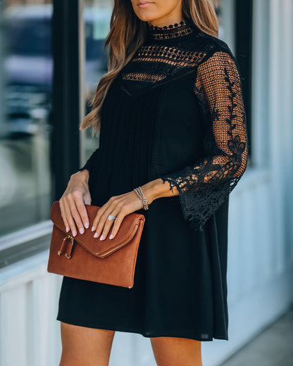 City Of Love Pocketed Crochet Lace Dress Black
