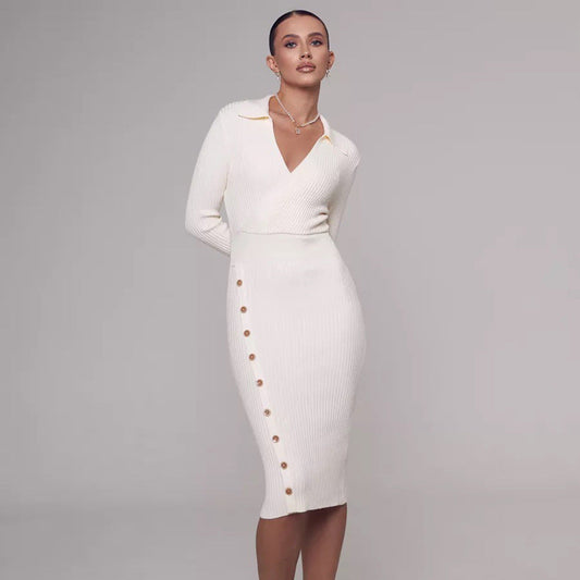Inner Wear Sweater Knitted Dress Elegant Polo Collar Hip for