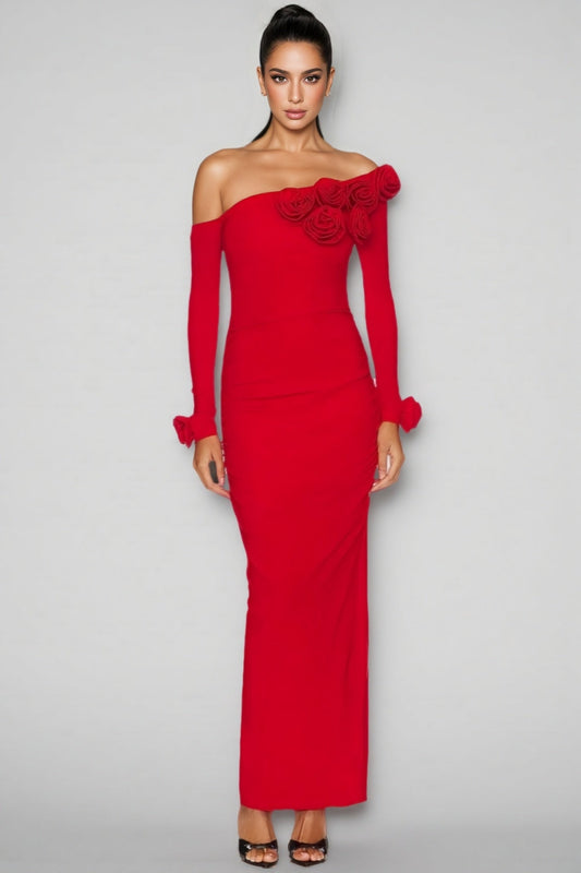 Isla 3D Floral Pleated Maxi Dress