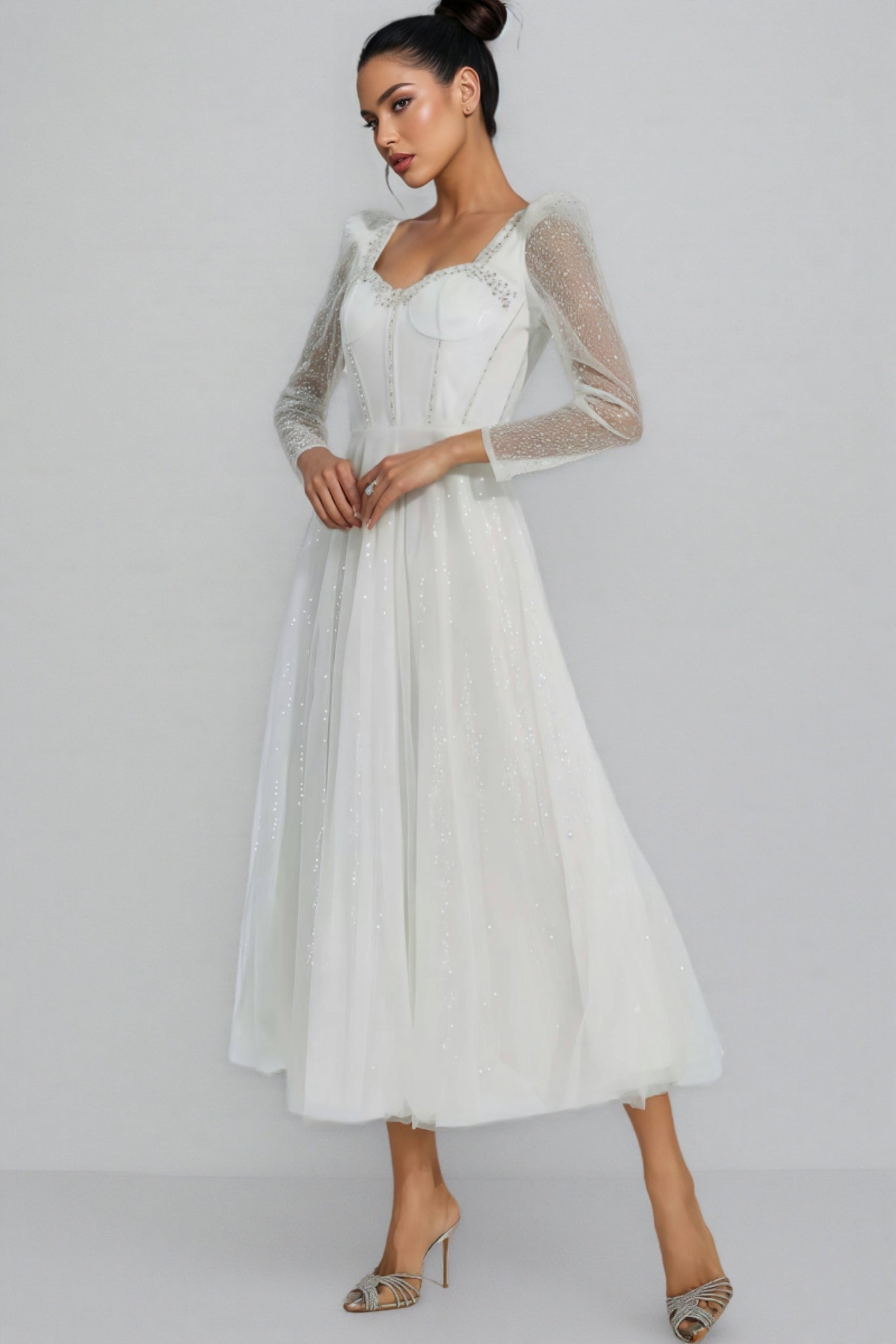 Junond White Mesh Midi Dress