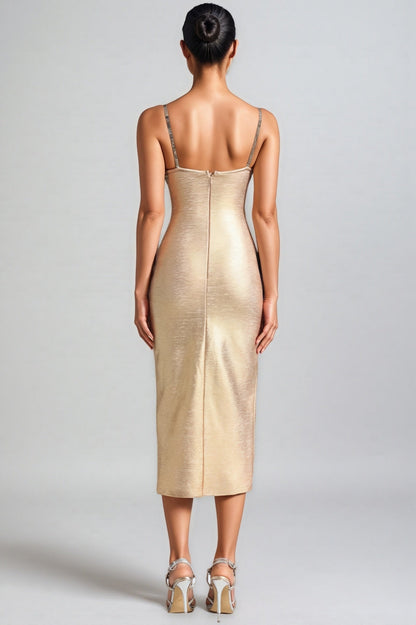 Alistair Pearls Cut Out Slit Midi Dress