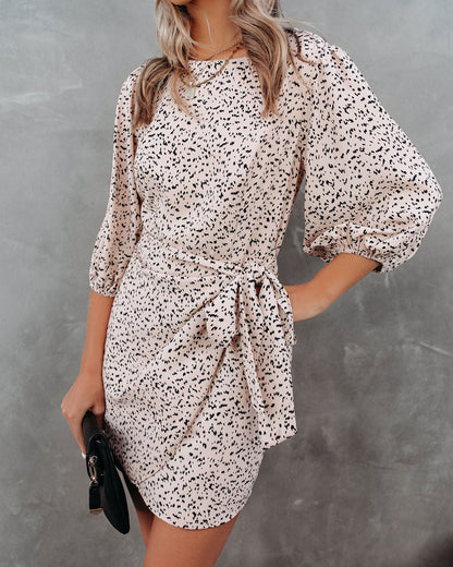 Keeper Printed Tie Dress Beige