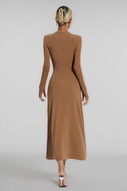 Ilana Solid Colour Strappy Maxi Dress-Brown