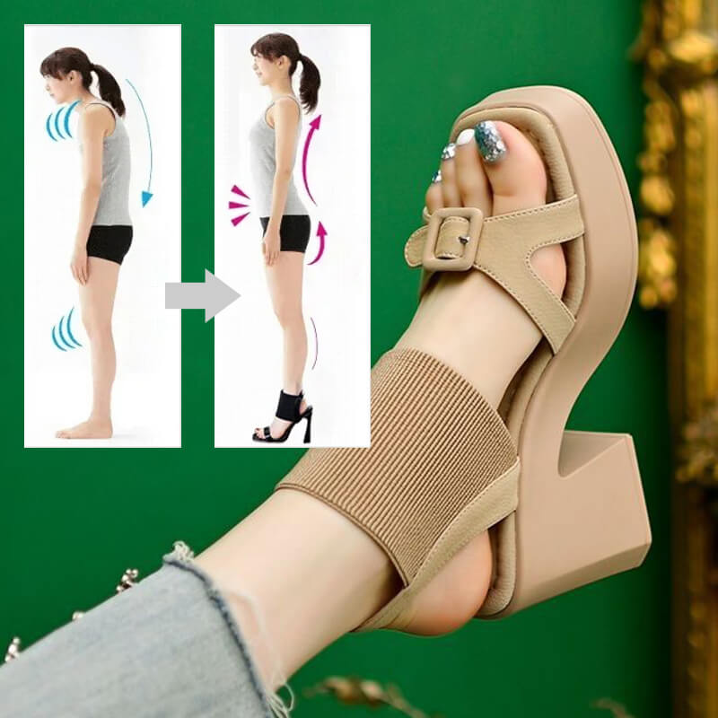 Knit Leather Roman High Heel Sandals