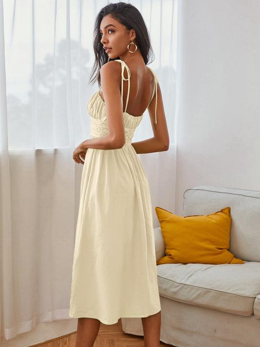 Knot Straps Ruched Bust Cami Dress