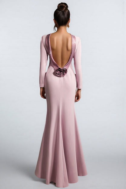 Taryke Backless Rhinestone Flower Maxi Dress