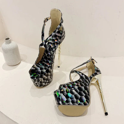 2024 Summer Platform High Heel  Snake Print Peep Toe High Heel