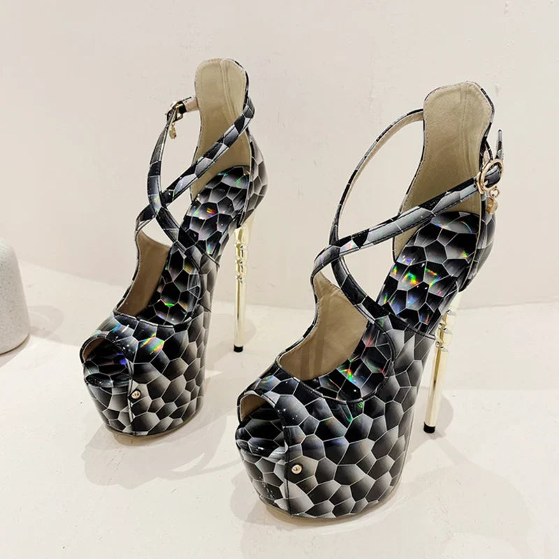 2024 Summer Platform High Heel  Snake Print Peep Toe High Heel