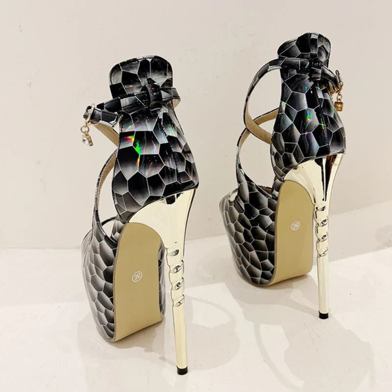 2024 Summer Platform High Heel  Snake Print Peep Toe High Heel