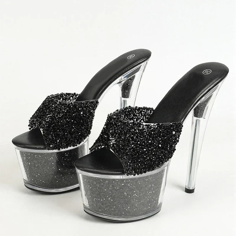 Size 34-43  20CM Platform Sequined Transparent High High Heel