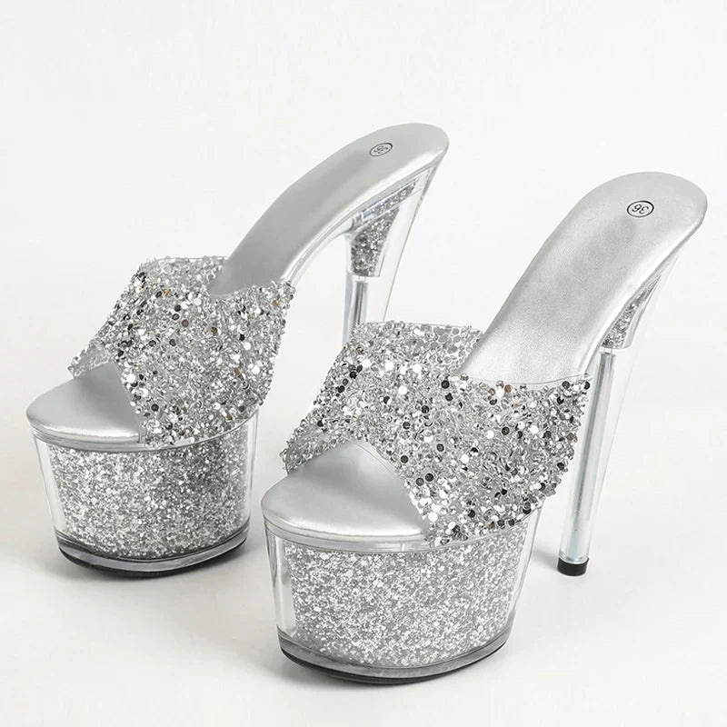 Size 34-43  20CM Platform Sequined Transparent High High Heel