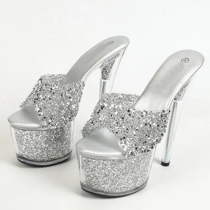 Size 34-43  20CM Platform Sequined Transparent High High Heel