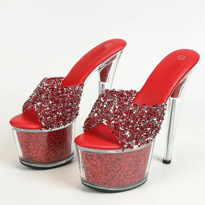 Size 34-43  20CM Platform Sequined Transparent High High Heel