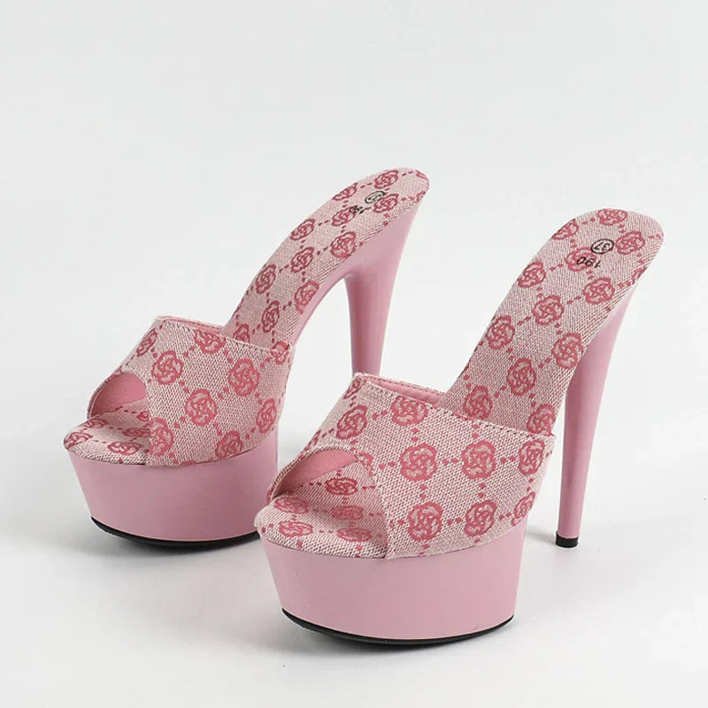 Street Style  Stripper 13CM Slippers Peep Toe High Heel