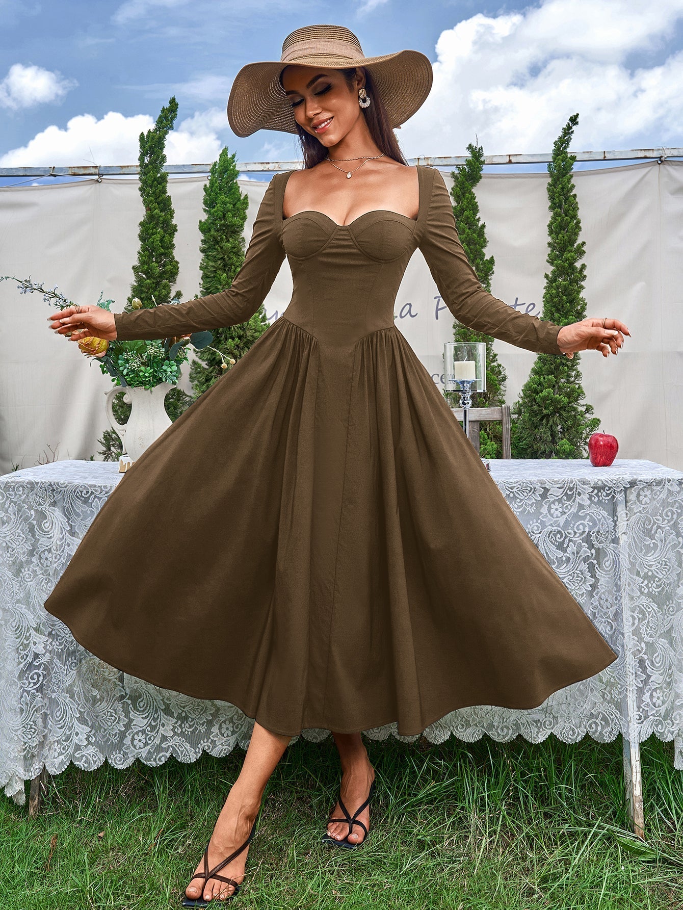 Long Sleeve Tie Back A-Line Dress