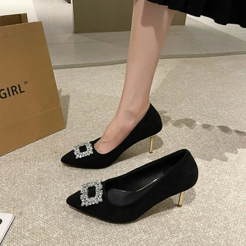 Luxury Women High  Pointed Toe Designer Stiletto Trend New Suede Elegant Shoes Low Heel Pumps