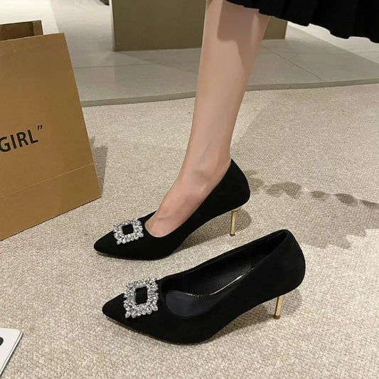 Luxury Women High  Pointed Toe Designer Stiletto Trend New Suede Elegant Shoes Low Heel Pumps