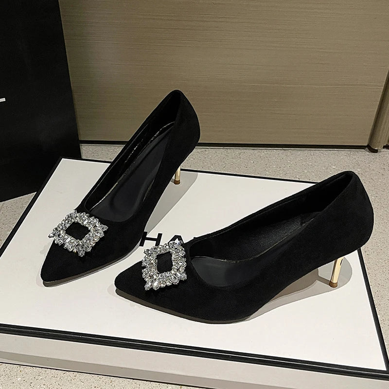 Luxury Women High  Pointed Toe Designer Stiletto Trend New Suede Elegant Shoes Low Heel Pumps