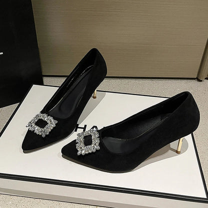 Luxury Women High  Pointed Toe Designer Stiletto Trend New Suede Elegant Shoes Low Heel Pumps