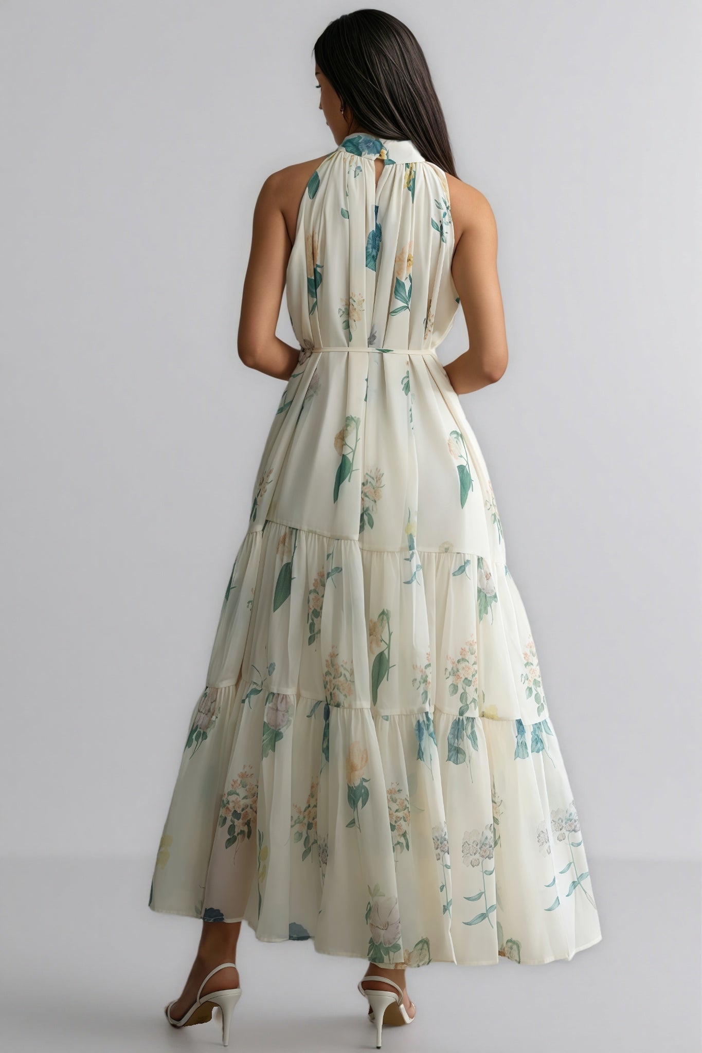 Mikin Floral Print Halter Maxi Dress