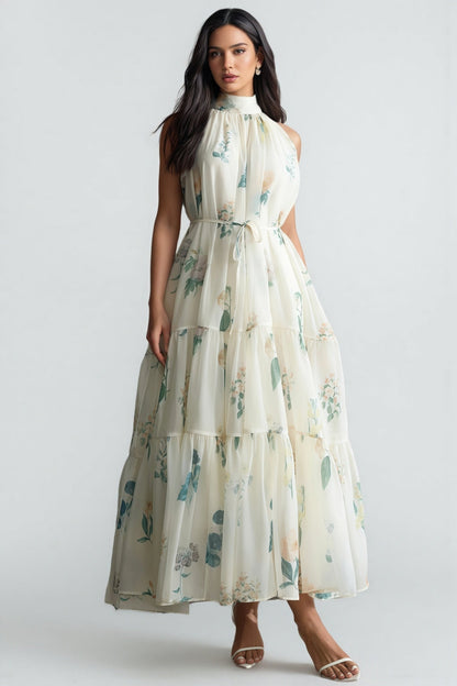 Mikin Floral Print Halter Maxi Dress