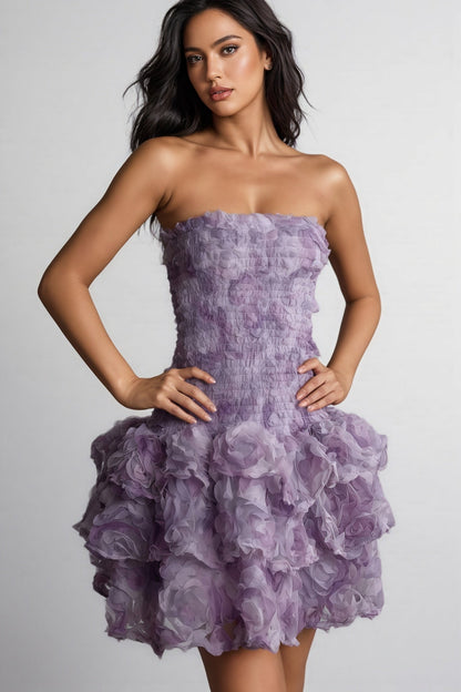 Gaiusl Purple Printed Strapless Mini Dress
