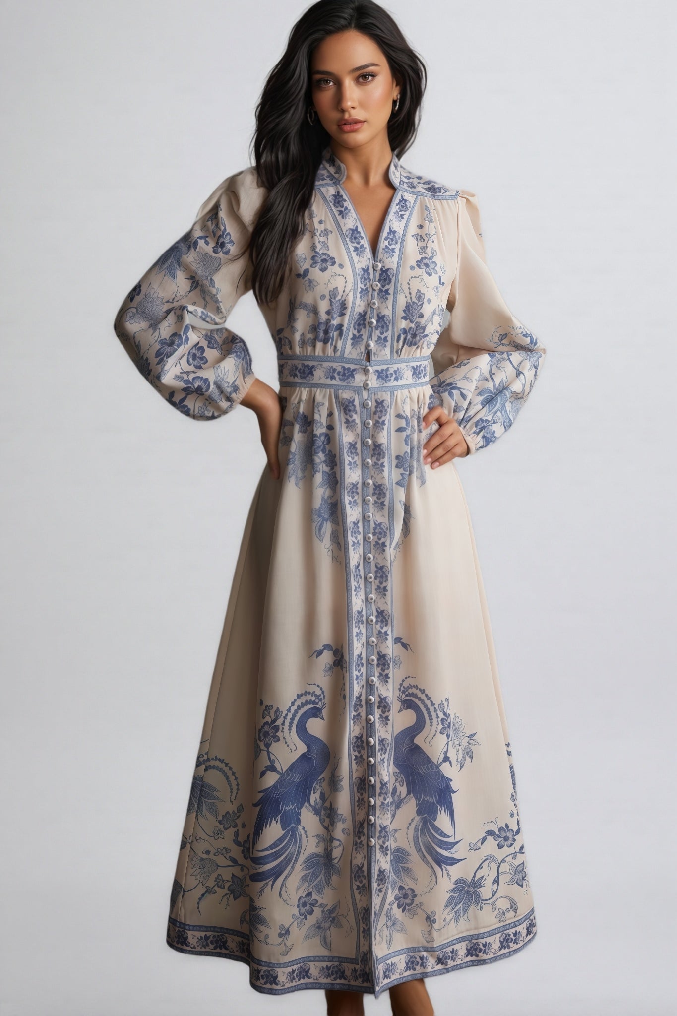 Ruby Patterned Print Long Sleeve Maxi Dress