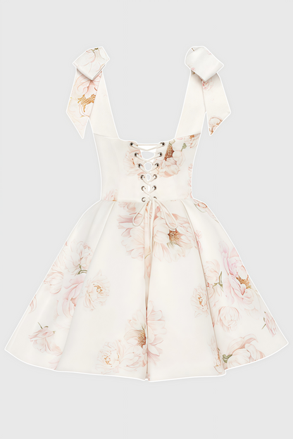 Zinat Beige Pink Floral Mini Dress