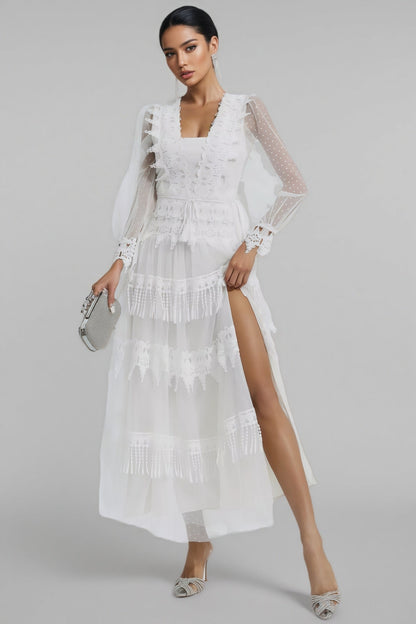 Torind White Lace Mesh Maxi Dress