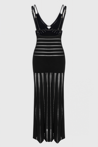 Lakei Black Deep V Openwork Maxi Dress