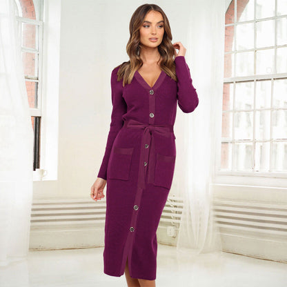 Sakura Ribbed Knit Midi Dress Mulberry