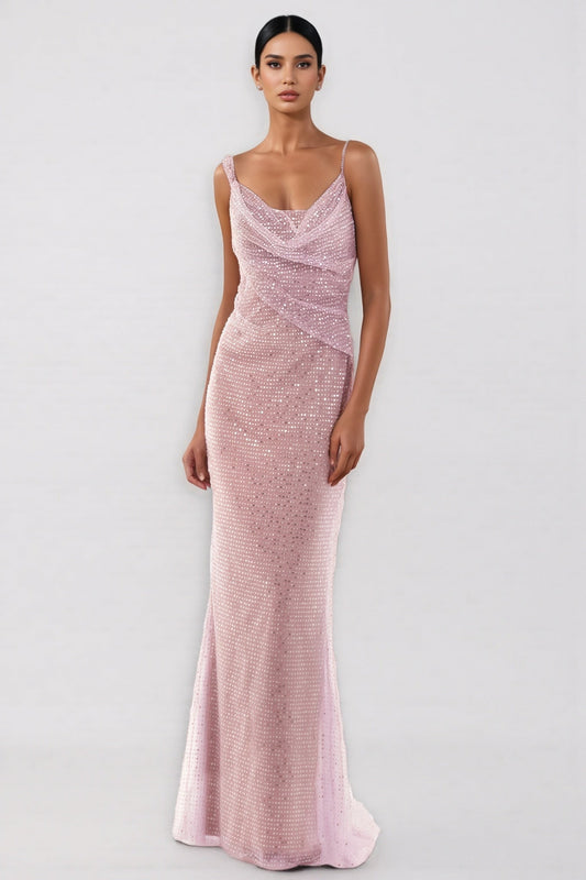 Hespere Halter Sequin Mesh Maxi Dress