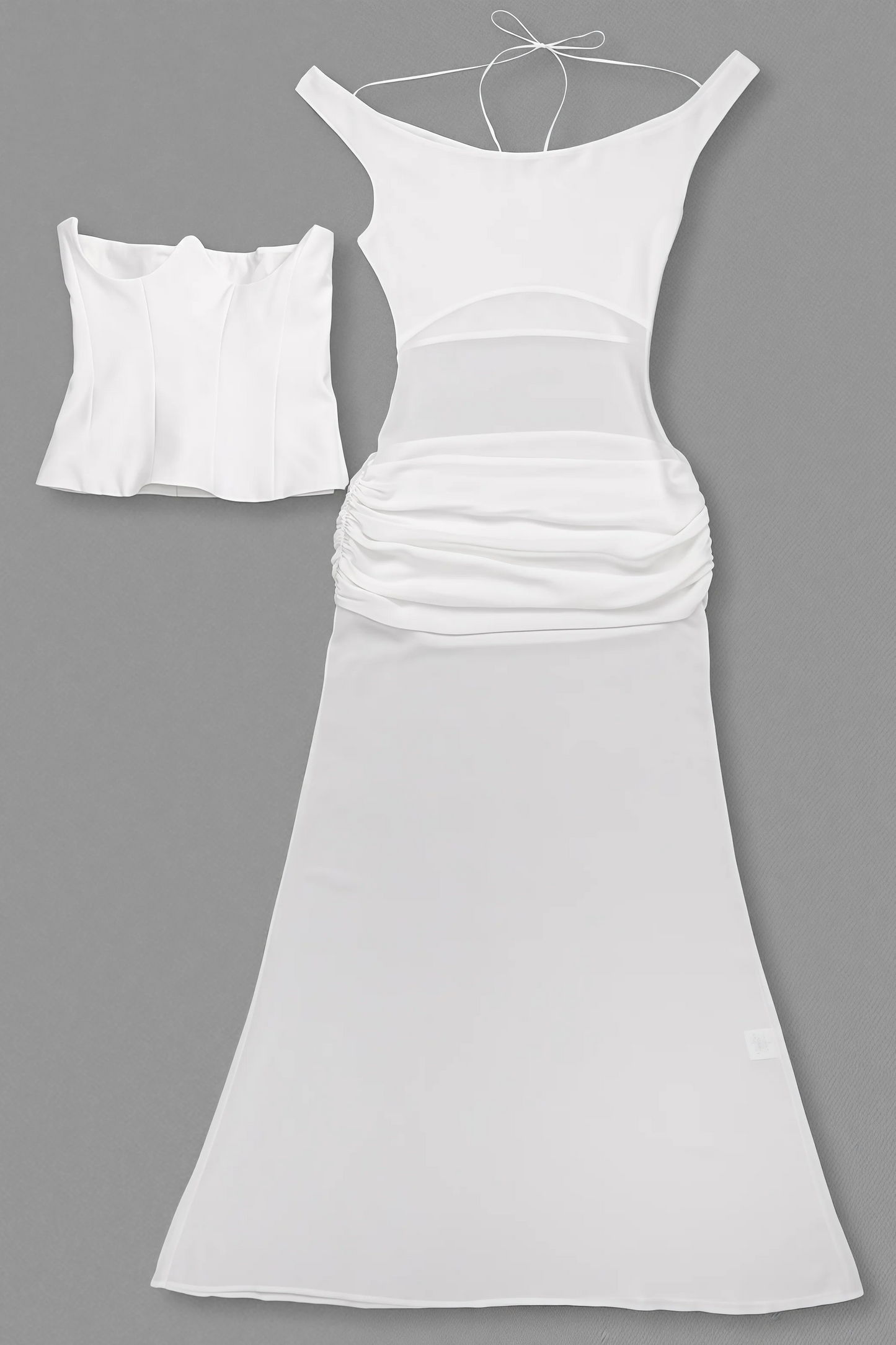 Inez White Off Shoulder Waist Cinched Maxi Dress