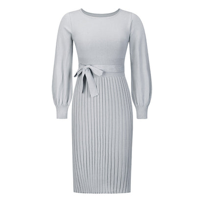 Knitting Dress Slim - Fit Pleated Mid - Length Bottoming Sweater