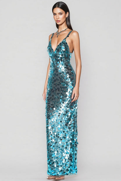 Ellis Sequin Deep V Strapless Maxi Dress