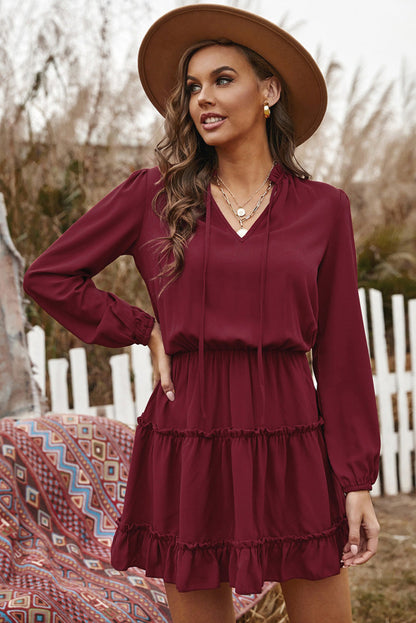 Dillon Ruffle Trim Dress Burgundy