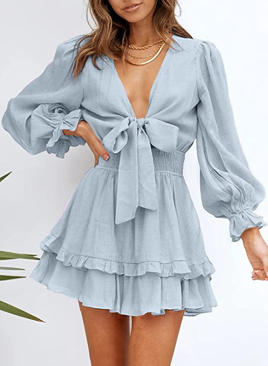 Krueger Textured Ruffle Dress Powder Blue