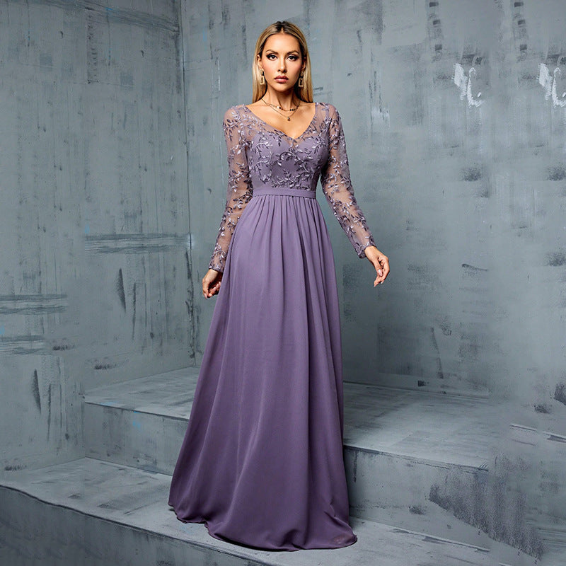 Dress Chiffon Long Sleeve Casual Party Formal Simple Thin Party Dinner Daily
