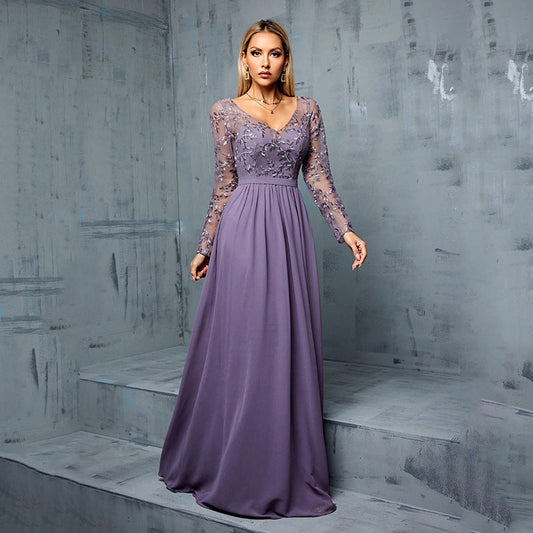 Dress Chiffon Long Sleeve Casual Party Formal Simple Thin Party Dinner Daily
