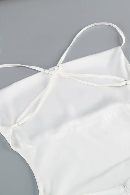 Valelk White Halter Ruffle Maxi Dress