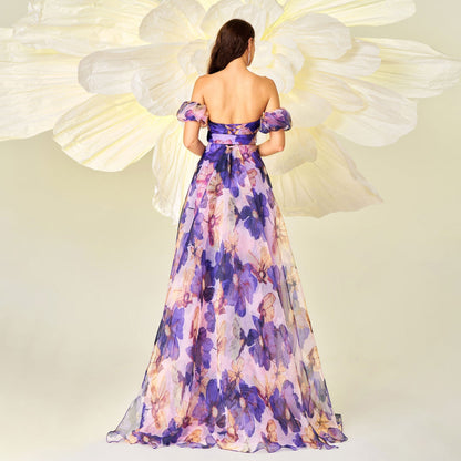 Slim fit waist printed evening dress