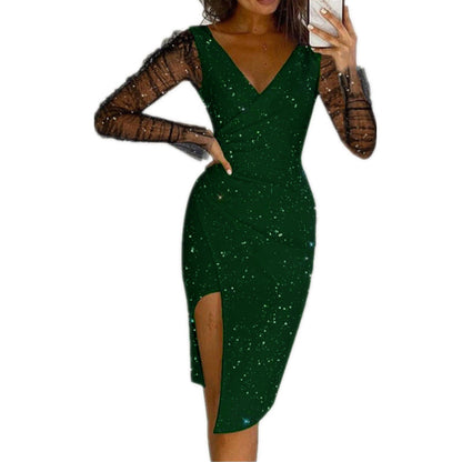 Ofelia Effortless Women's Evening Dress with Transparent Sleeves and Glittering Star Motif Designer Edit