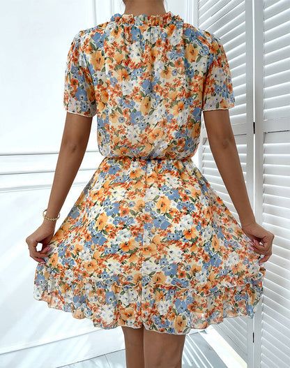 Vasilis Floral Tiered Babydoll Dress Blue Multi
