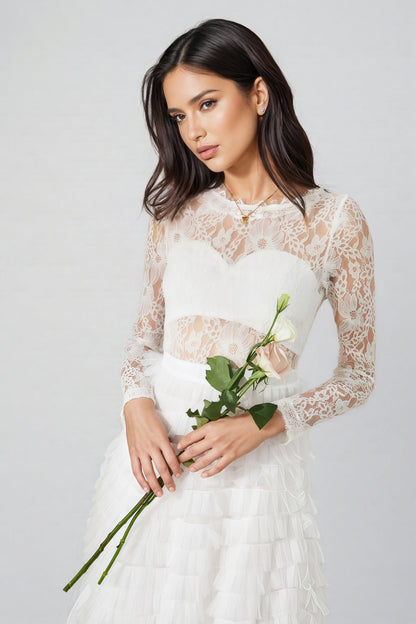 Yuio White Hollow Lace A-line Maxi Dress